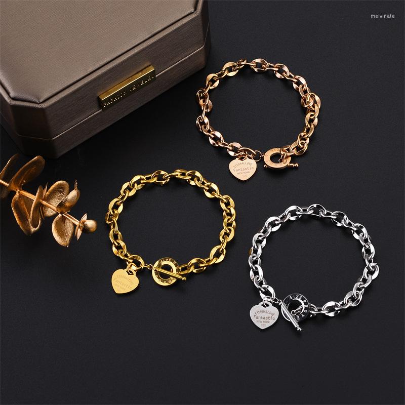 Bracelets à maillons en acier inoxydable pour femmes, couleur or, pendentif en forme de cœur, chaîne Punk, bijoux de Couple, Mujer300u