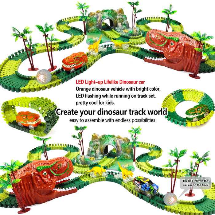 Diecast Model car Dinosaur Train Toys-252 piezas Crear una carrera mundial en carretera-Pista flexible Playset s Toys Race Car para niños mayores 221103