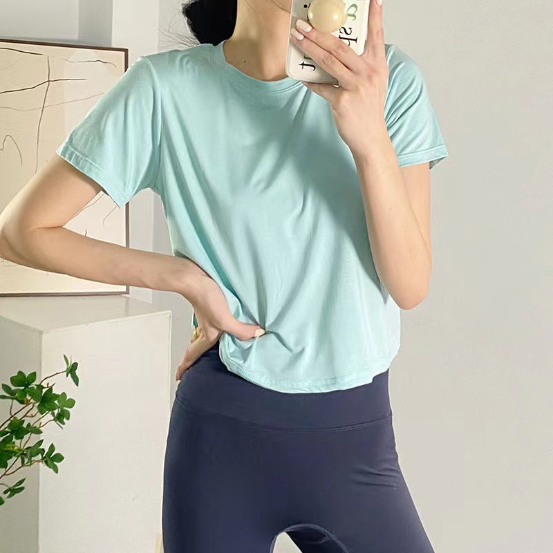 LU113 Women's Yoga Sports Modal Short Sleeve Action Always Crop Top T-shirt Crew Neck Fitness Sportwear