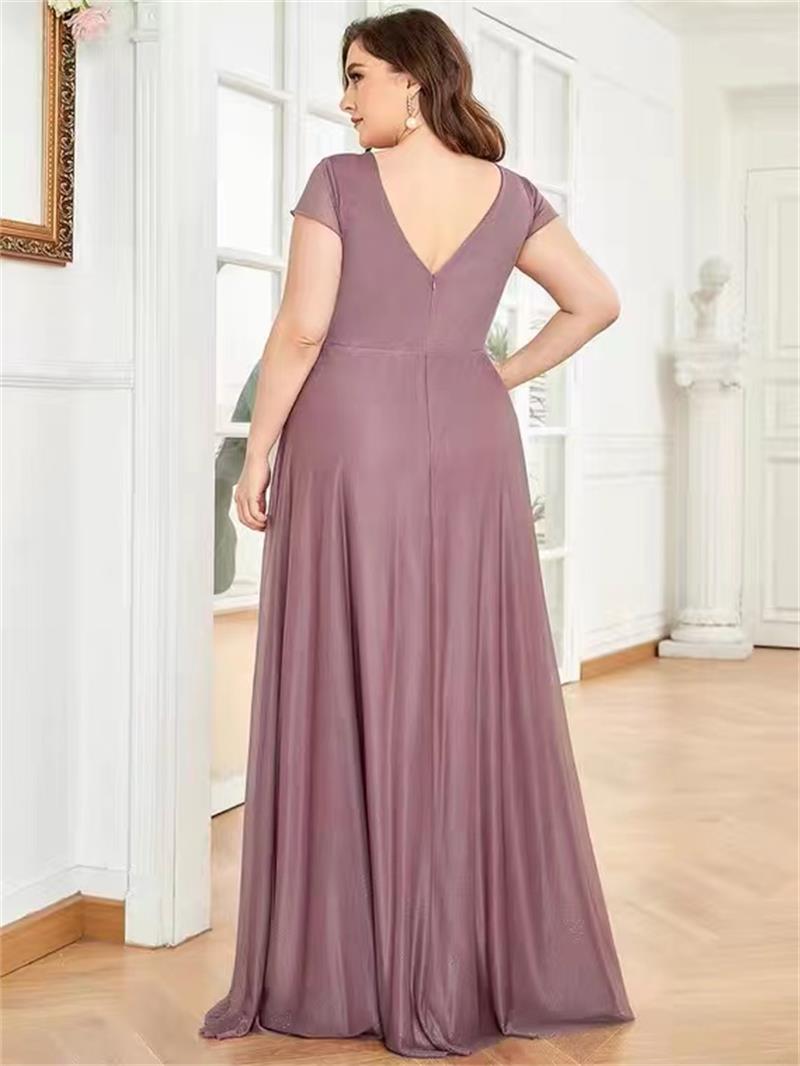 Plus Size Special Occasion Dresses Fat V-Neck A-line Evening Party Dress EP04