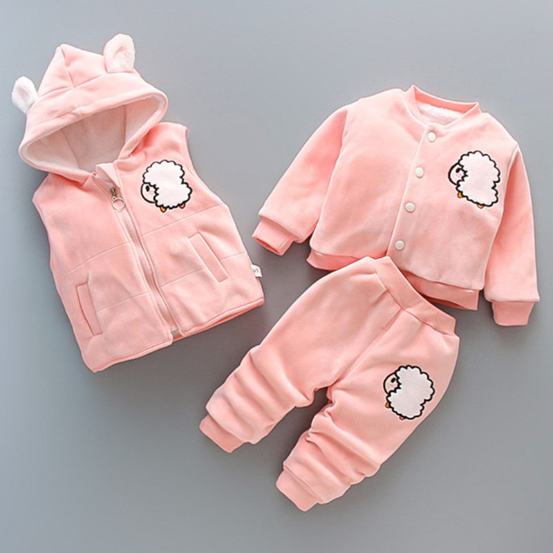 Clothing Sets Baby clothes 0-4 years old winter plus velvet thick warm suit boy and girl cartoon cute clothing hooded sweater 3-piece set 221103