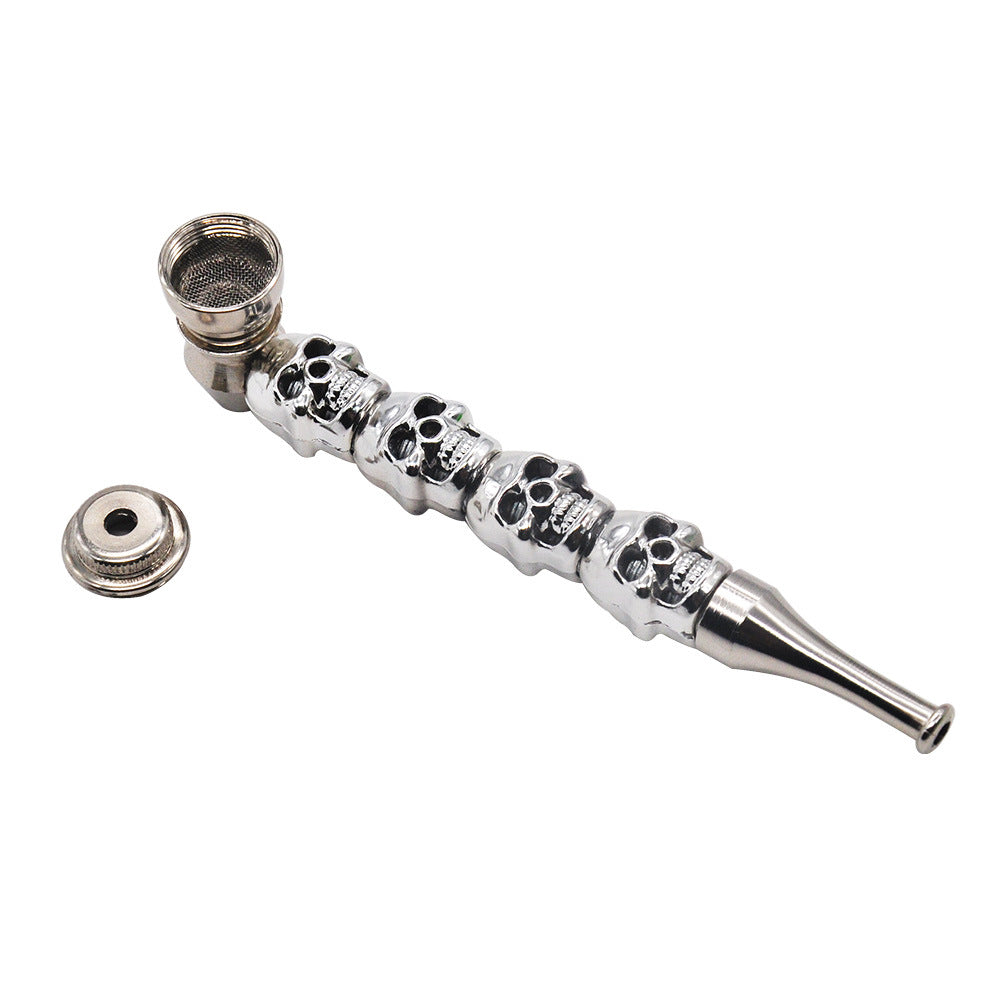 tuyau de brûleur à mazout Accessoires pour fumeurs Tuyau de personnalité en argent à quatre têtes de mort avec capuchon bong lavable portable