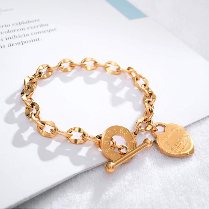 Bracelets à maillons en acier inoxydable pour femmes, couleur or, pendentif en forme de cœur, chaîne Punk, bijoux de Couple, Mujer300u
