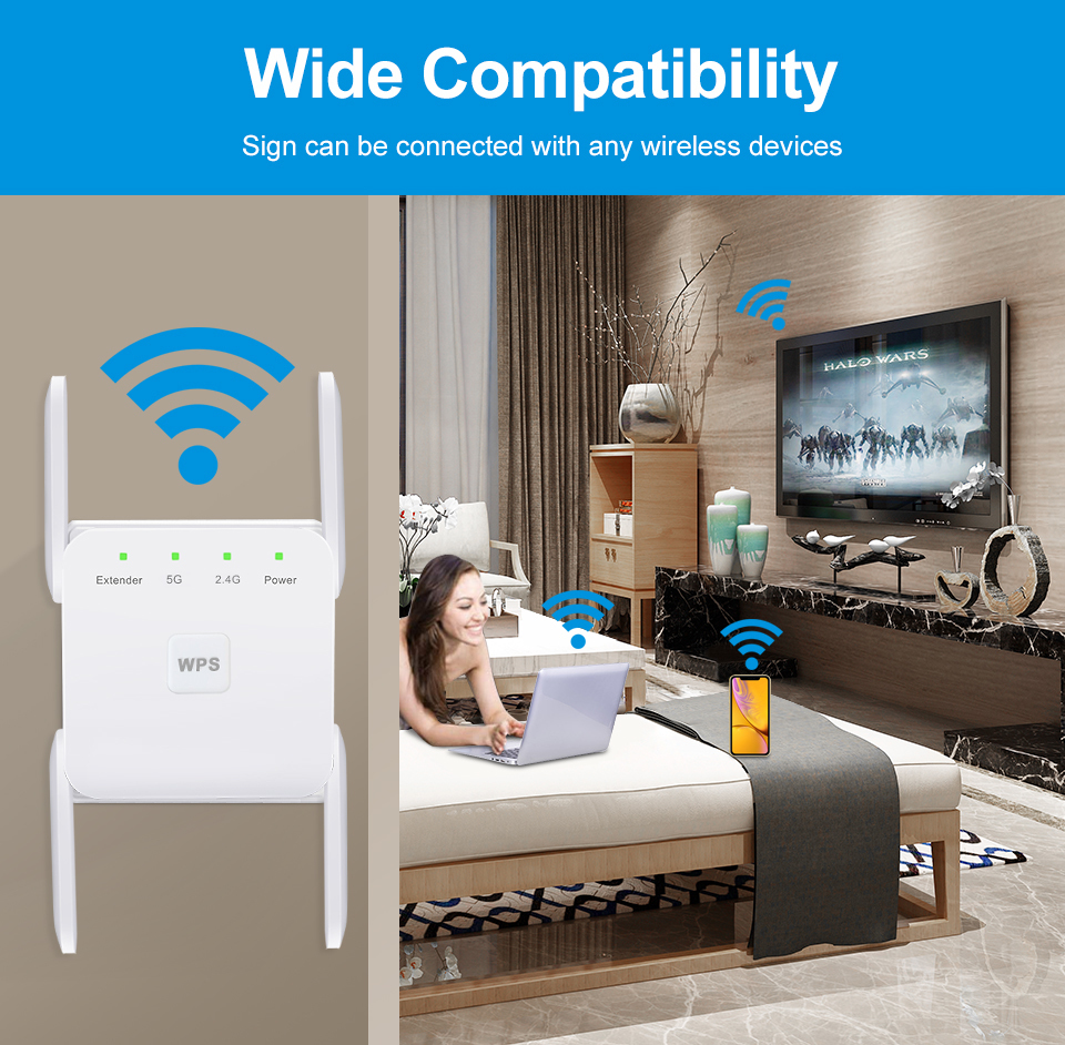 Routers 24G 5Ghz Wireless WiFi Repeater Wi Fi Booster 300M 1200 Ms Amplifier 80211AC 5G Long Range Extender Access Point 221103