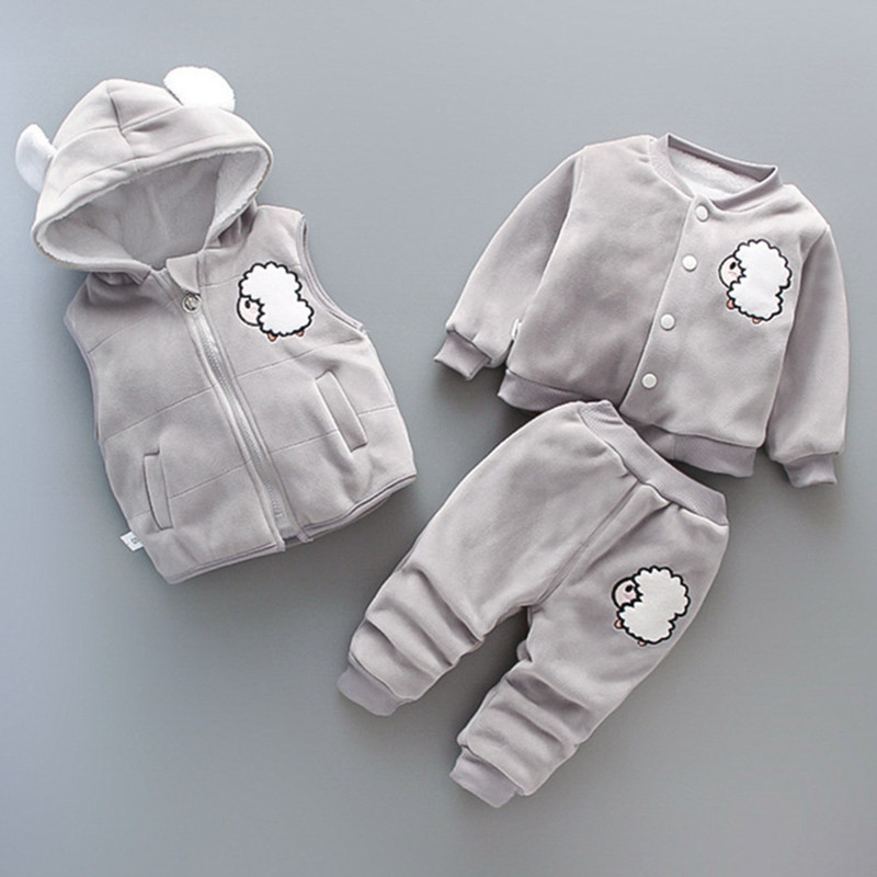 Clothing Sets Baby clothes 0-4 years old winter plus velvet thick warm suit boy and girl cartoon cute clothing hooded sweater 3-piece set 221103