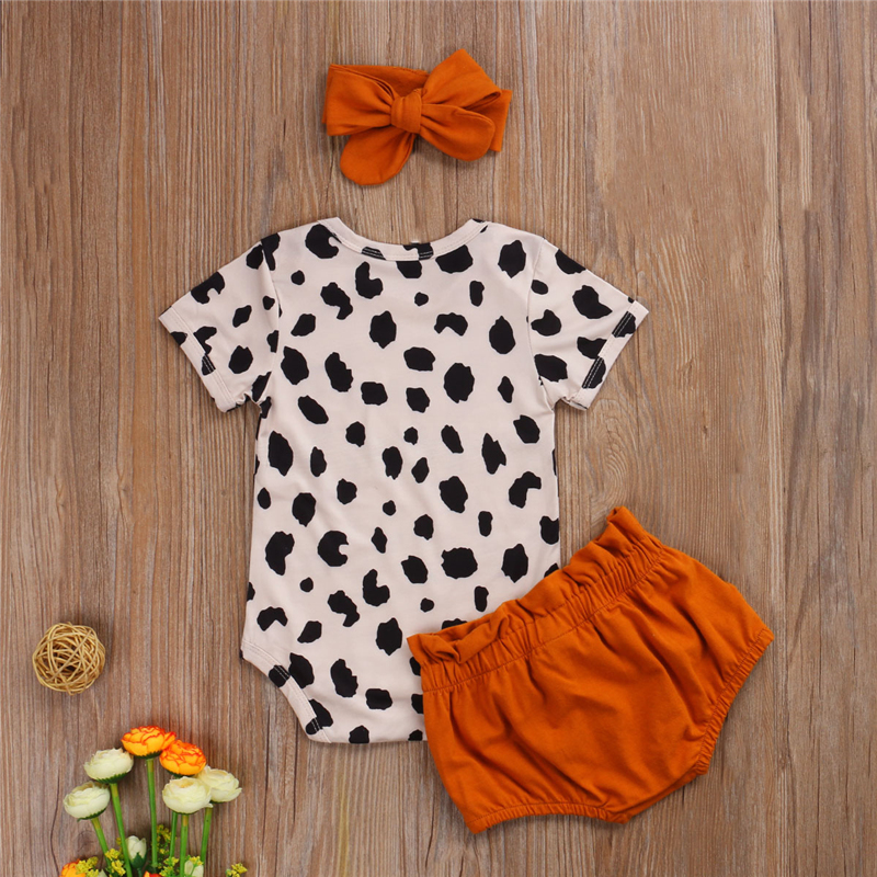 Set di abbigliamento Fashion born Toddler Neonate Vestiti Leopard Print Manica corta Pagliaccetto Top Bow Shorts Fascia 3 pezzi Outfit Set 221103