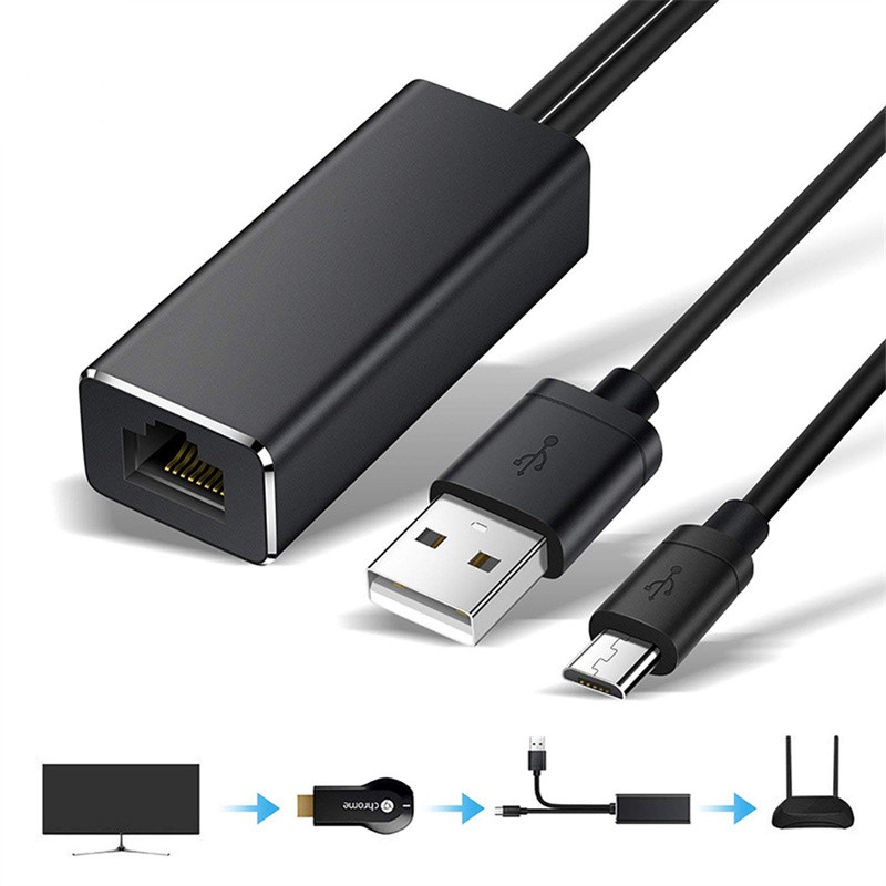 Adaptateur de carte réseau Ethernet Alimentation micro USB vers RJ45 10/100 Mbps pour Fire TV Stick Chromecast Google