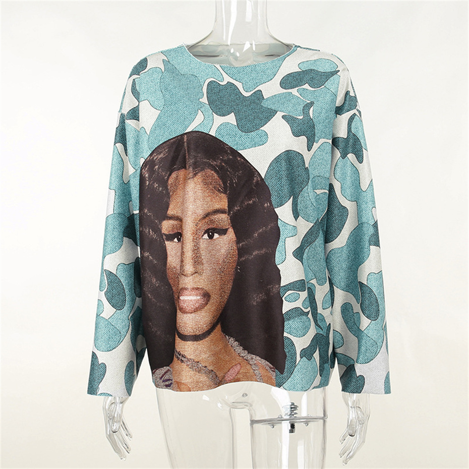 Wholesale Items for Business Womens Hoodies Designer Sweatshirts Fashion Hip-hop Anime Print O-neck Long Sleeve Casual Top B10600