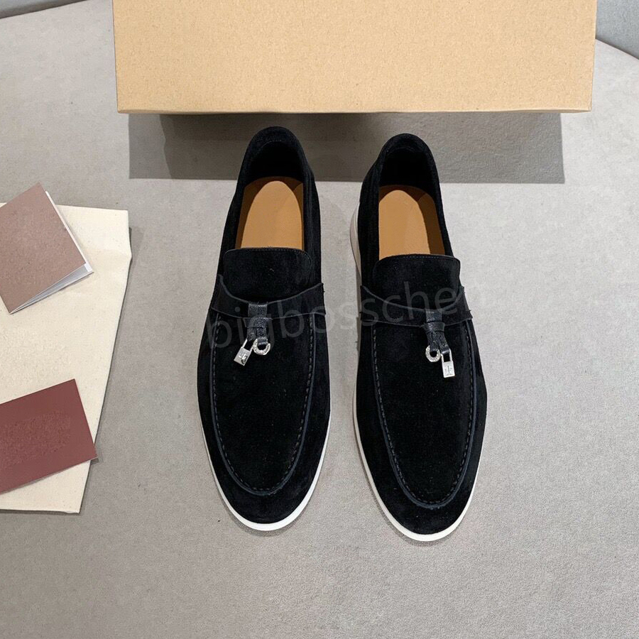 Sapatos casuais masculinos de luxo Mocassins estilo britânico clássico confortável camurça preto um pé estribo de couro rasa Sapatos de condução formais de negócios de luxo