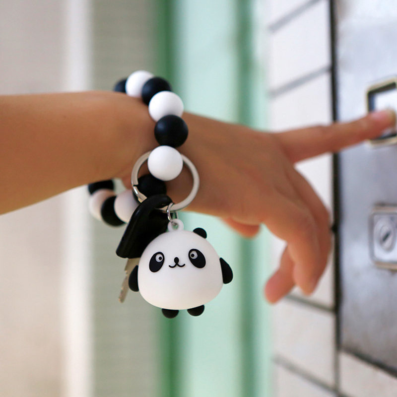 Cartoon Panda Pendant Bracelet Keychains Silicone Beaded Bracelets Cute Doll Keyring Fashion Accessories