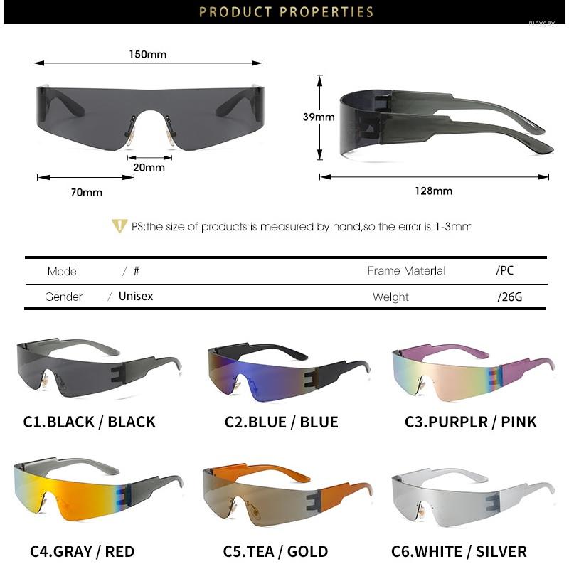 Lunettes de soleil 2000S Esthétique Y2K Hommes One Piece Sports Lunettes de soleil Femmes Vintage Wrap Around Shades Mode Punk Goggle Eyewear310g