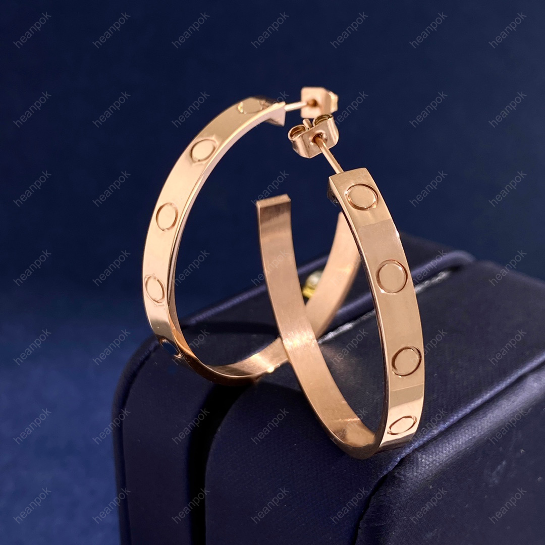 Женские серьги-кольца Титановая сталь 18-каратного розового золота Серьги любви для женщин Дизайнер Простые модные серебряные обручи Мужские ювелирные изделия с коробкой