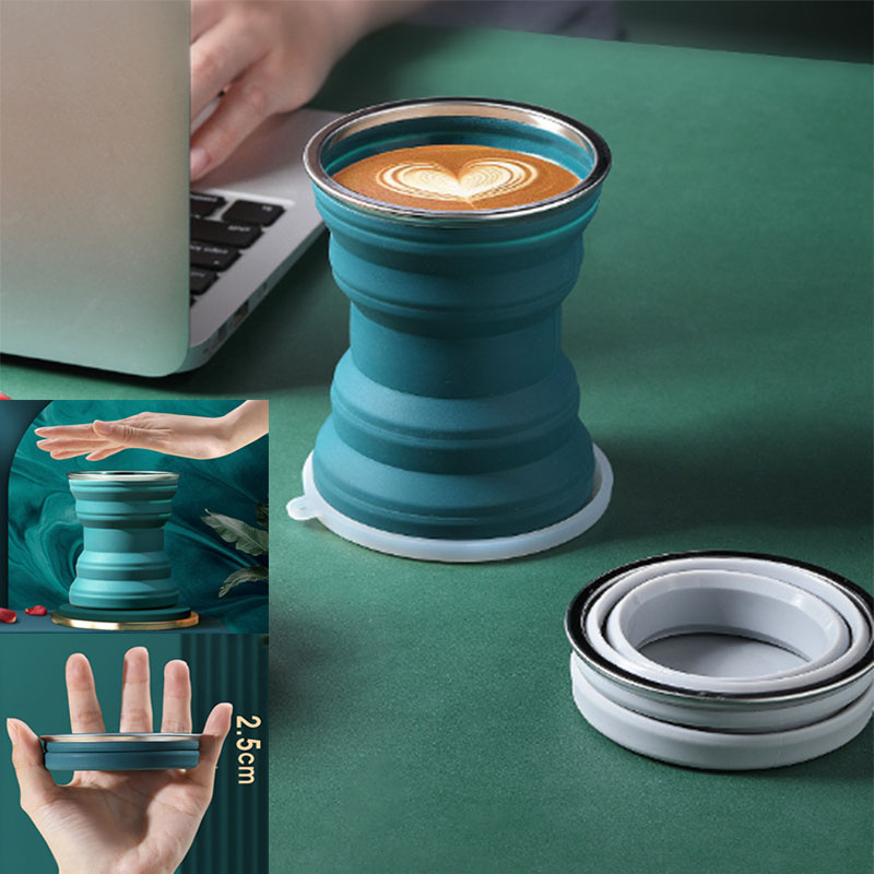 320 ml de 350 ml de taza plegable con tapa de silicona port￡til de agua plegable tazas telesc￳picas resistentes al calor al aire libre para acampar de viajes