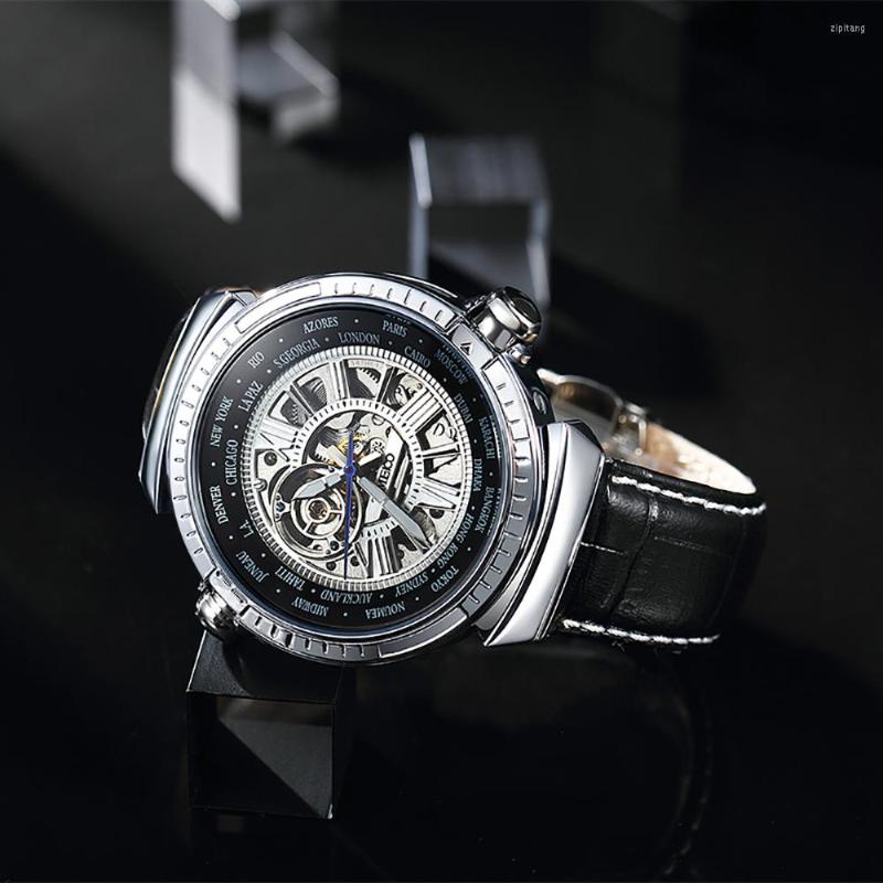 Armbanduhren TIME100 Hi World Mechanische Herrenuhren Weltzeitzone Uhr Herren Multifunktions-Business Waterproo320I