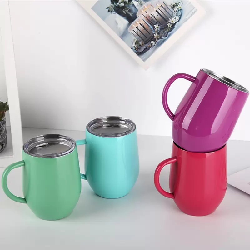 Tasses de 12 oz tasses en acier inoxydable tasse de caf￩ avec une poign￩e de couvercle tasse de tasse de th￩ ￠ tasse de bouteille d'eau verres ￠ vin double couche bi￨re