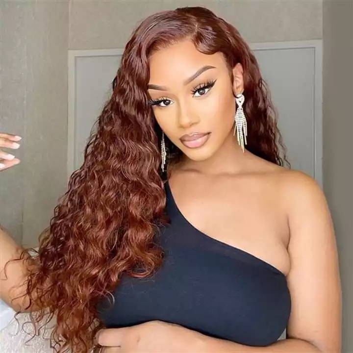 Reddish brown HD lace wigs #human hair 13x4 Frontal closure front wigs deep wave dark auburn raw virgin for black women girl