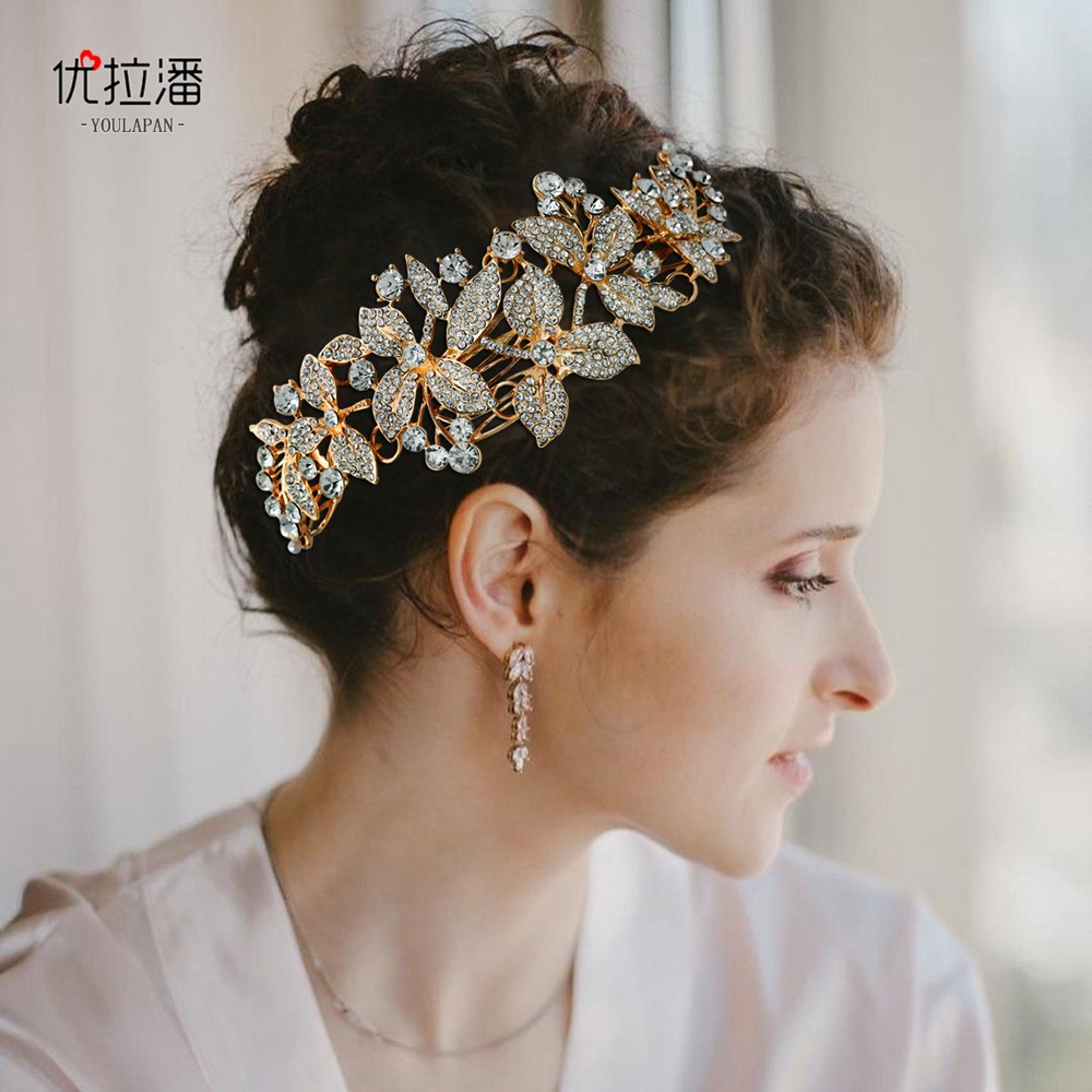 Nigeria Arabische bruids headpieces hoofdband luxe gouden zilveren legering bloemenbruis kronen en tiaras vrouwen haaraccessoires bruiloft haar sieraden cl1362