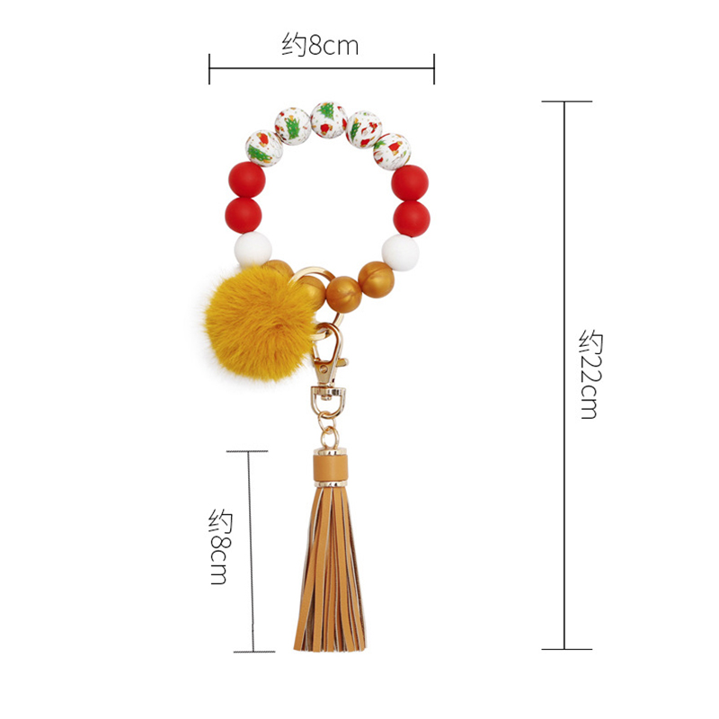 Christmas Silicone P￤rledarmband Tecknad Tassel Key Chain Fur Ball Pendant Wrist Keychain Fashion Accessories