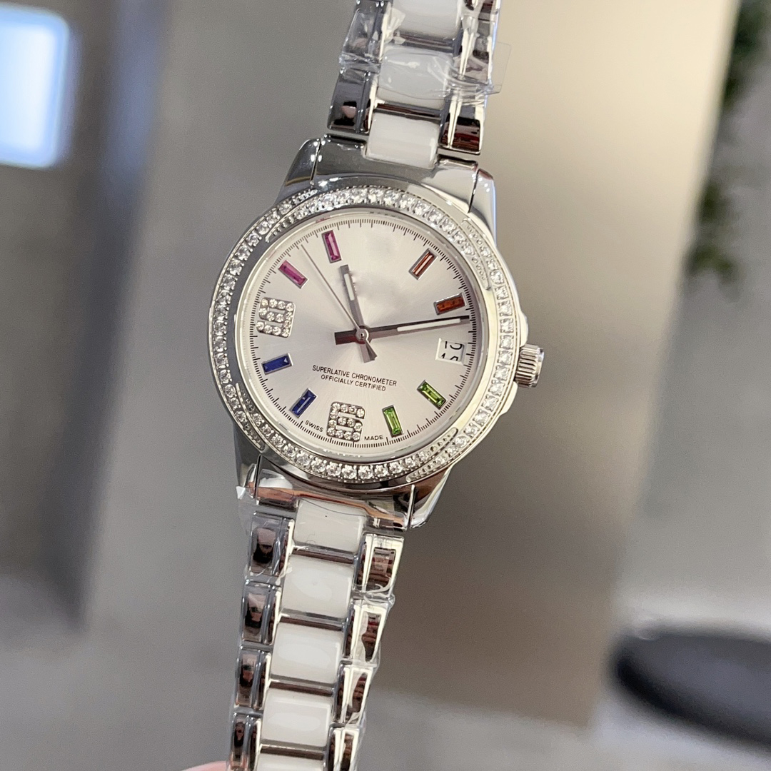 Montre de créateur de luxe pour femmes, date de mariage, montres d'affaires, mouvement à quartz, bracelet en céramique en acier fin 316L, lunette incrustée de diamants