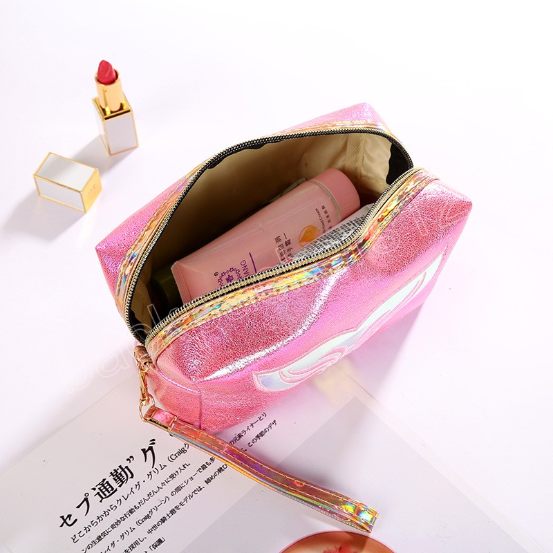 Glitter Makeup Bag Women Leather Makeup Case Travel Small Organizer With Embroidery Mermaid Tail Ladies Cosmetic Bags