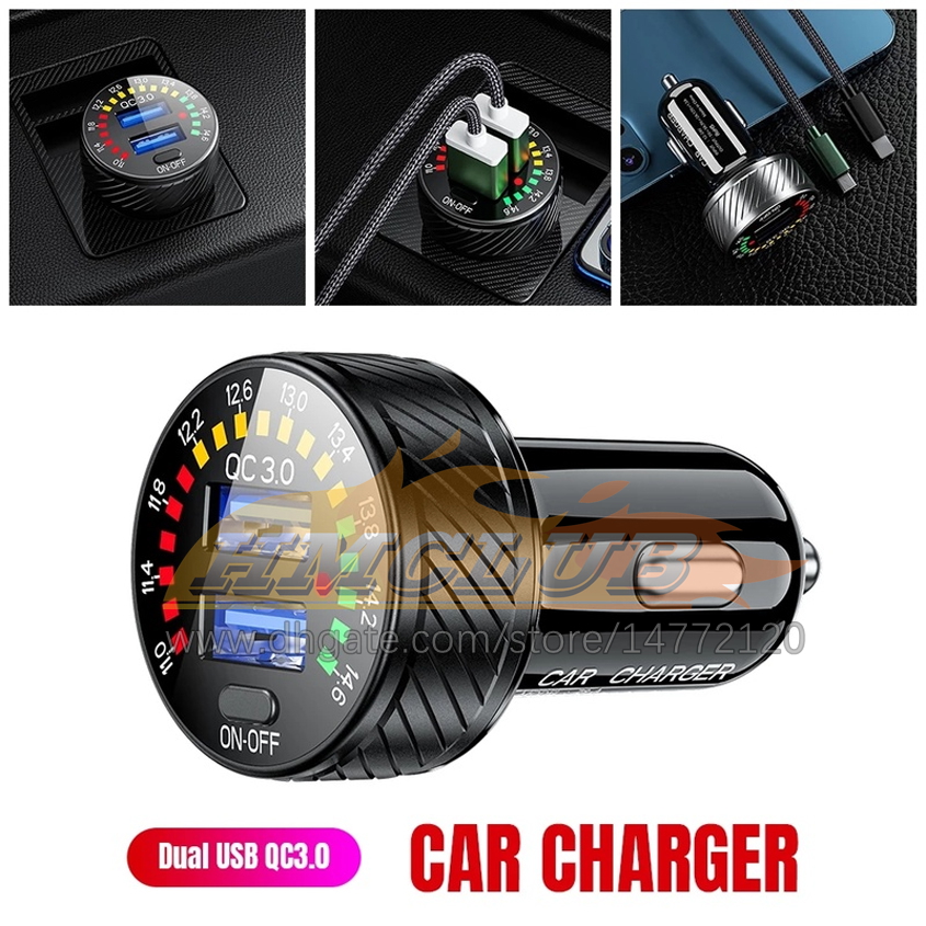 CC318 QC 3.0 Dual USB Car Charger 12V 24V Waterproof 18W Fast Charging Marquee Light LED Voltmeter On Off Switch Car-laddare Adapter