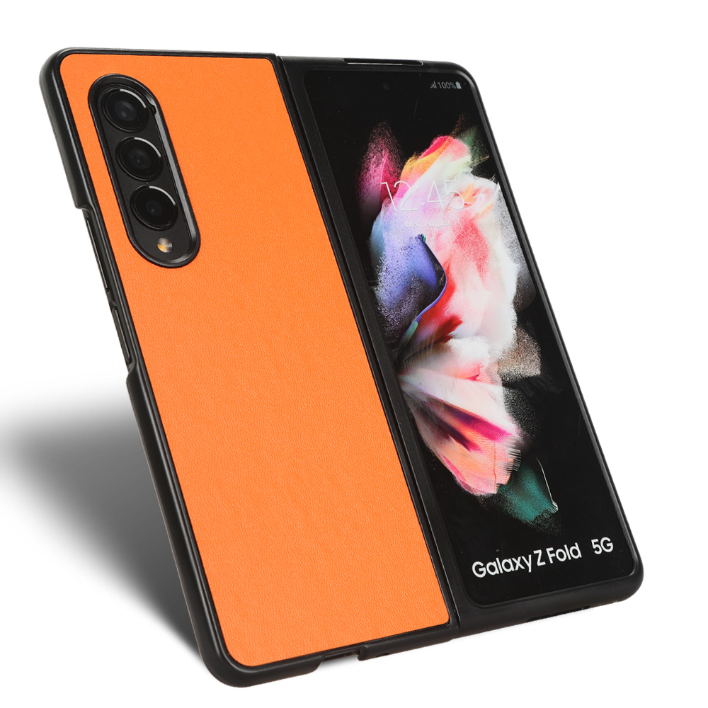 Telefonfodral f￶r Samsung Galaxy Z Fold 4 3 Solid Color Sticker Fine Pu Leather Plastic Case Cover