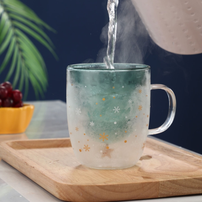 créatif nouveaux gobelets résistant à la chaleur Double paroi tasse en verre tasse à café avec couvercle mignon cadeaux de noël SS1104