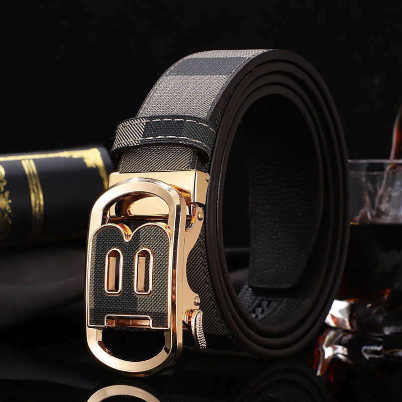 Ceinture en cuir de marque pour hommes, marque de styliste, lettre B, boucle automatique, Plaid, Business décontracté, 341a