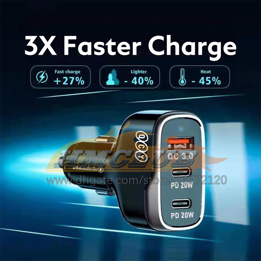 CC429 QC 3.0 CAR Charger 4 Ports PD Fast Charging in Car Type C Charge Charger Charger Charger for iPhone12 Samsung Huawei Xiaomi