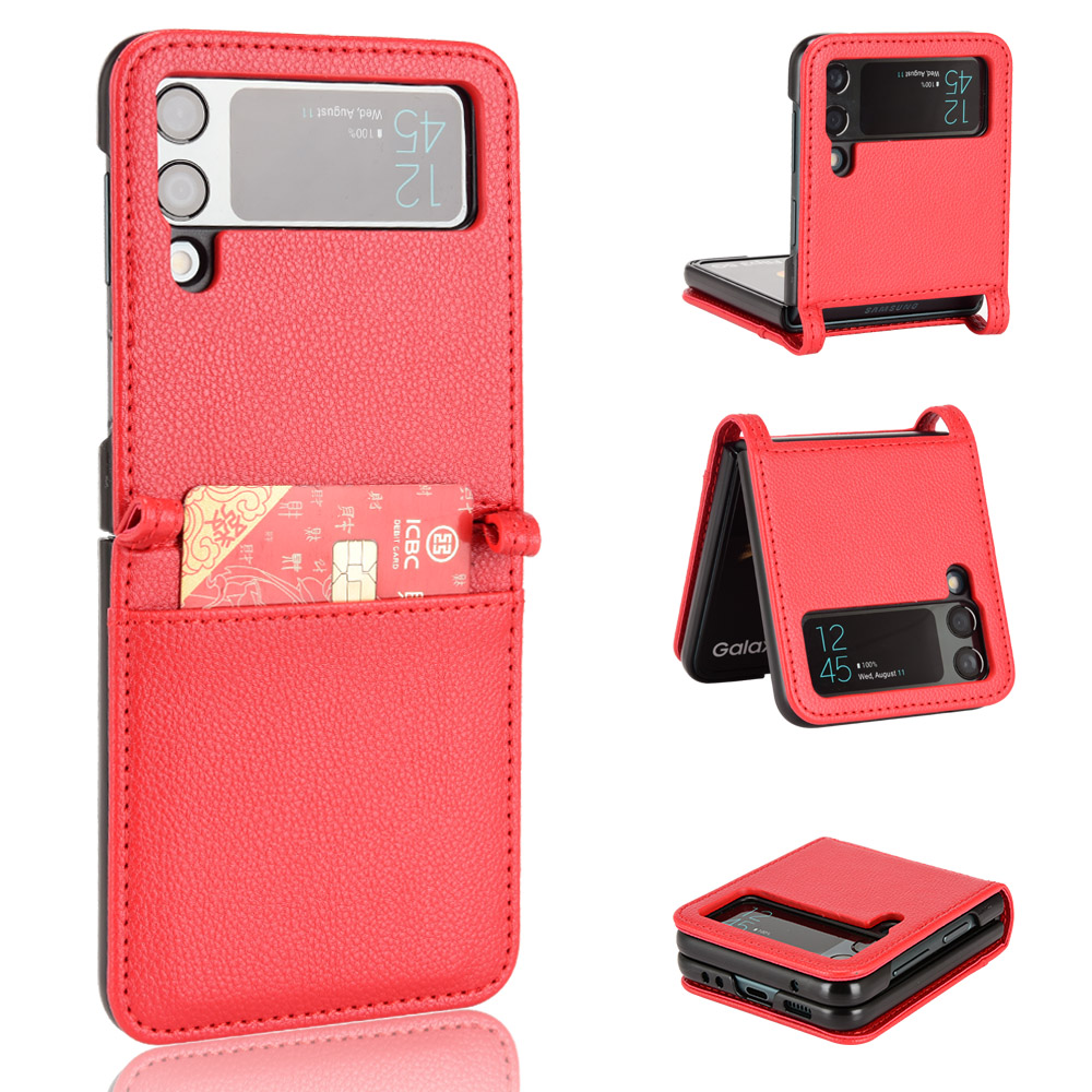 Telefoonhoesjes voor Samsung Galaxy Z Flip 4 3 Funda Siamese Lychee PU-leer met kaartsleuven Case Cover