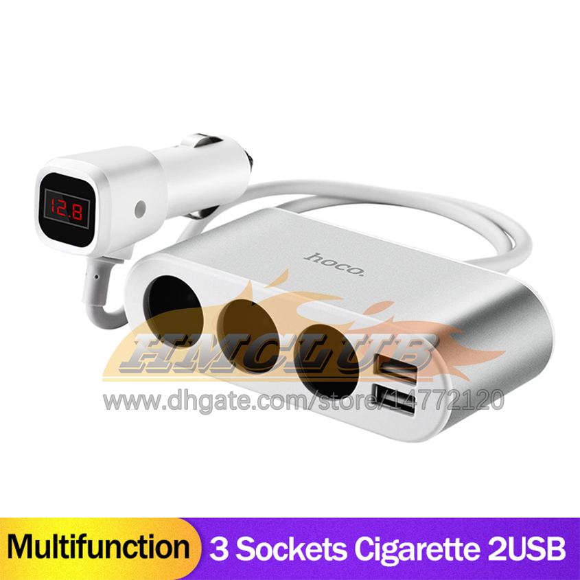 CC435 chargeur de voiture 3 prises adaptateur allume-cigare séparateur 2 USB chargeur de voiture avec affichage numérique compteur de tension téléphones mobiles