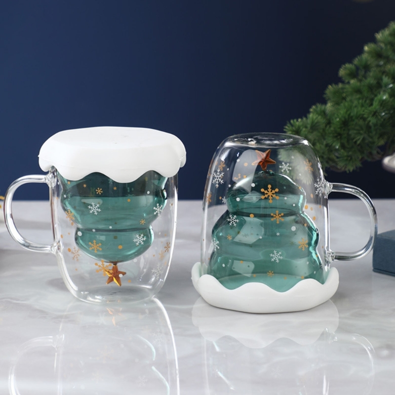 créatif nouveaux gobelets résistant à la chaleur Double paroi tasse en verre tasse à café avec couvercle mignon cadeaux de noël SS1104