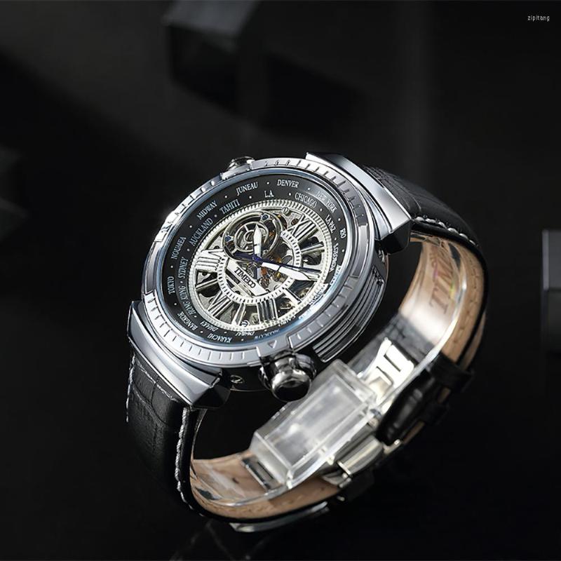 Armbanduhren TIME100 Hi World Mechanische Herrenuhren Weltzeitzone Uhr Herren Multifunktions-Business Waterproo320I