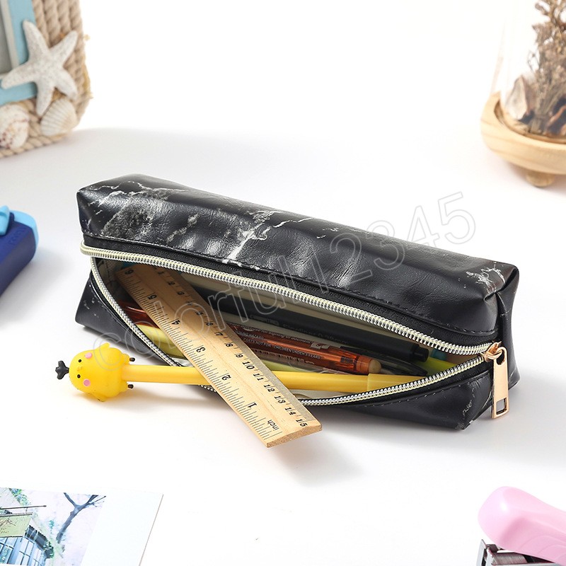 PU Leather Women's Brush Makeup Bags Pouch Girls Travel Fashion Cosmetic Bags Case Marmo Zipper School Pencil Bag