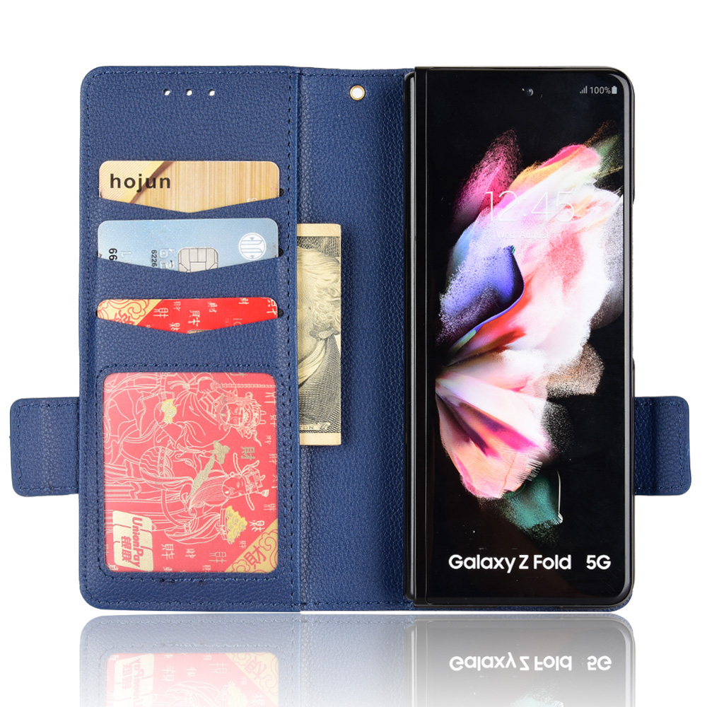 Étuis pour Samsung Galaxy Z Fold 5 4 3 Flip 5 4 Litchi Litchi portefeuille en cuir Funda coque de téléphone avec fentes pour cartes cadre Photo
