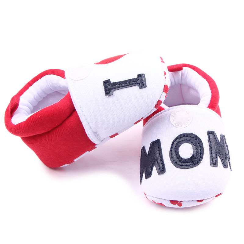 Neugeborene Lauflernschuhe für Babys, süße Kinder, Mädchen, Jungen, runde Zehen, flache Hausschuhe, weiche Hausschuhe, Schuhe, I Love MOMDAD, 018 Monate, 7460455