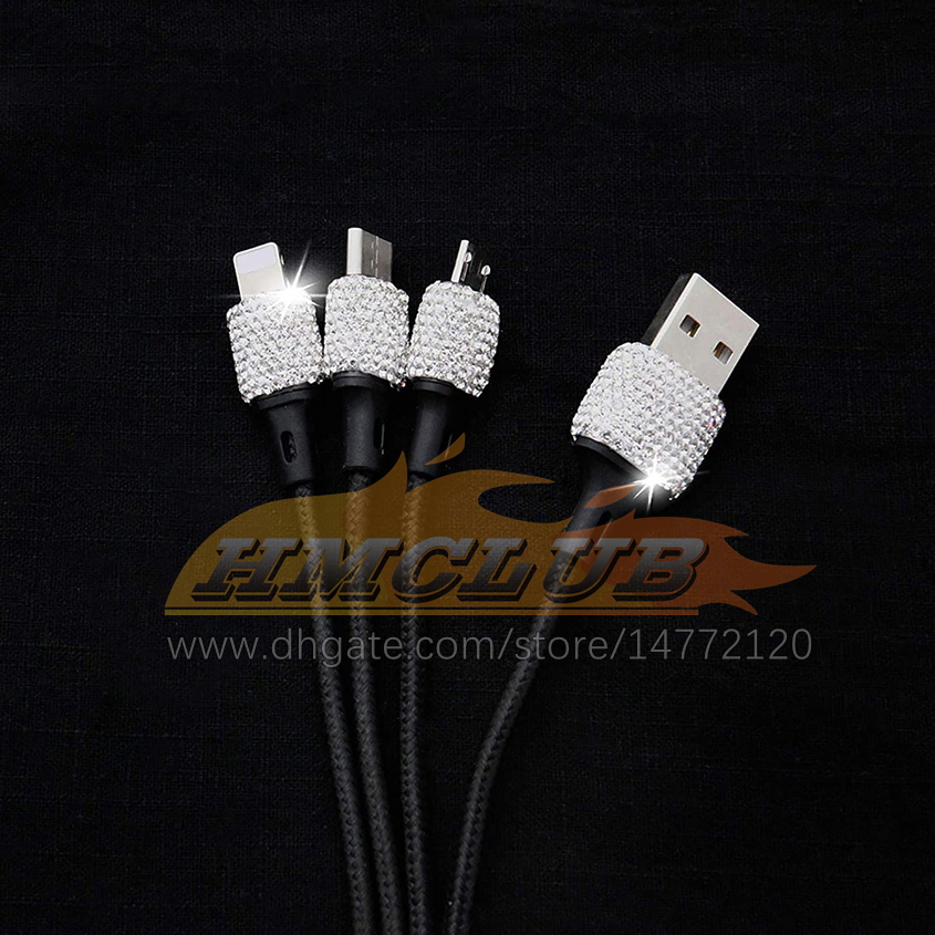 CC371 BLING USB CAR Зарядное устройство 5V 2.1A Двойной адаптер быстрого порта с типом C Micro USB 3 в 1 Multi Grading Cable для iPhone iPad Android