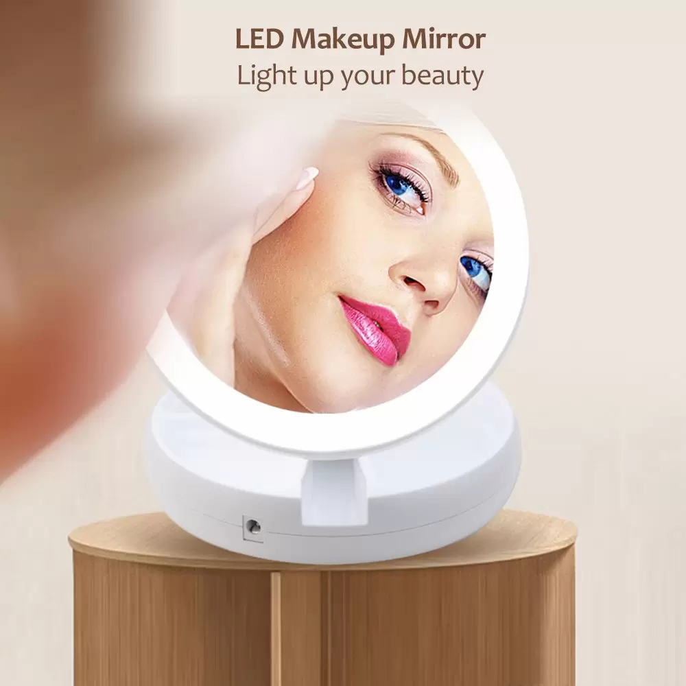 Portable LED Lighted Makeup Mirror Vanity Compact Make Up Pocket Vanity Cosmetic Mirrors 10X Magnifying Glasses