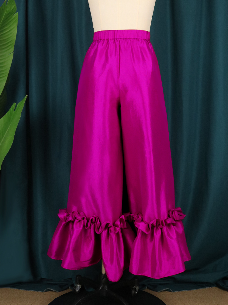 Kvinnors byxor capris kvinnor hög midja flare wide ben big size glänsande fuchsia klocka bottnar byxor klädda femme trendiga festklubbar klädsel 4xl 221103