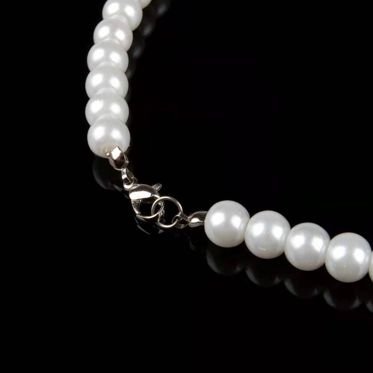 White Pearl Chokers Necklace For Women Men Wedding Banquet Necklaces Vintage 8mm Bead Hanmade Jewelry