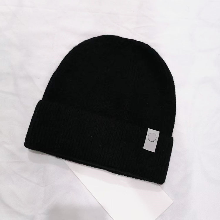 LU02 Label Knitted Beanies Hat Winter Solid Color Bonnet Beanies Hats Keep Warm