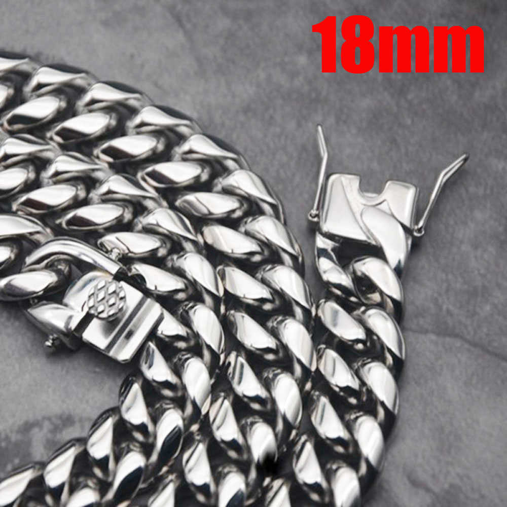 16MM 18MM Men Hip Hop Cuban Link Necklaces Bracelets 316L Stainless Steel Choker Jewelry High Polished Casting Chains Double Safet307v