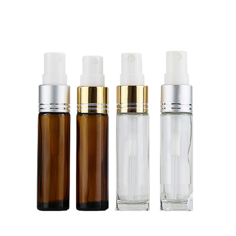 10ml Empty Clear Cosmetic Atomizer Sample Bottle Gold Silver Collar Spray Pump Portable Brown Glass Perfume Packaging Refillable Vials