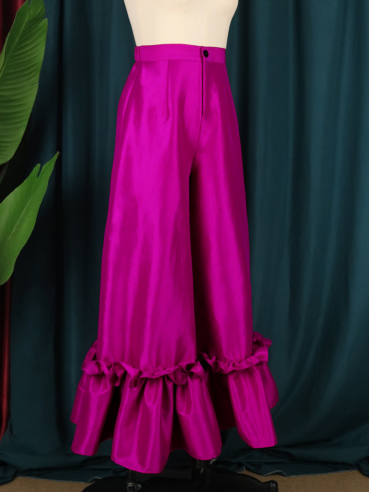 Kvinnors byxor capris kvinnor hög midja flare wide ben big size glänsande fuchsia klocka bottnar byxor klädda femme trendiga festklubbar klädsel 4xl 221103