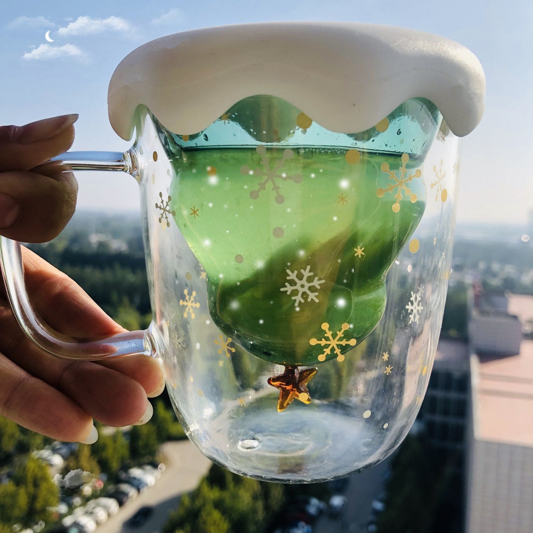 クリエイティブクリスマスマグ層のダブルレイヤーアンチスカルドガラスツリーリッドガラスカップ高温コーヒーウィッシュカップクリスマスギフトSS1104