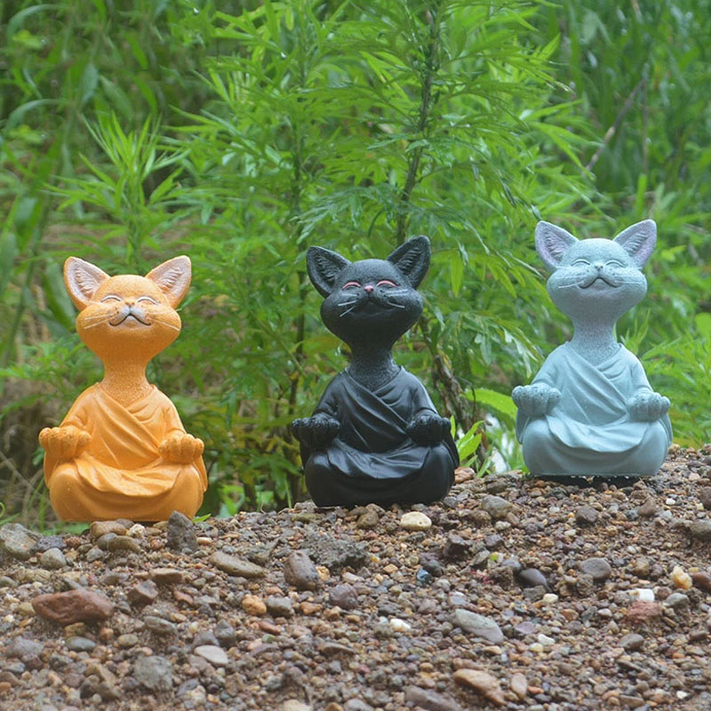 Skurrile glückliche Katze aus Kunstharz, Ornamente, Figur, Meditation, Yoga, Sammlerstück, Dekor, Skulpturen, Gartenskulptur, Heimhandwerk