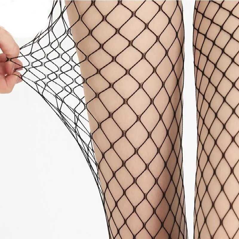 Combinaisons pour femmes, barboteuse en résille à grande maille, Sexy Punk Anti-crochet, bas ajourés en Nylon, collants noirs, petit et moyen, Y2302