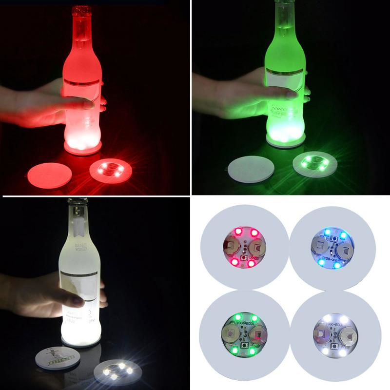 LED Coaster Mats Christmas Festival Party Light Up Coasters for Drinks Battery Powered Glow Led Bottle Pads