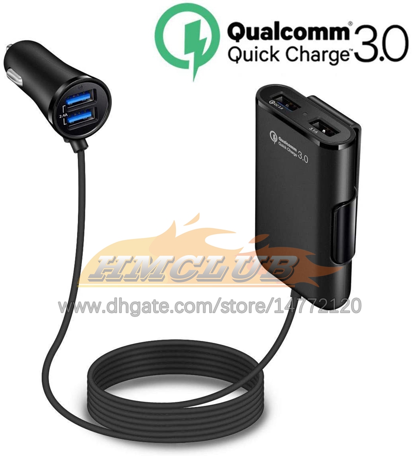 CC348 Charge Charge QC 3.0 Car Charger Pront Pront Back Cashing Car Cargette Lighter Adapter مع 4 منافذ USB شاحن مركبة