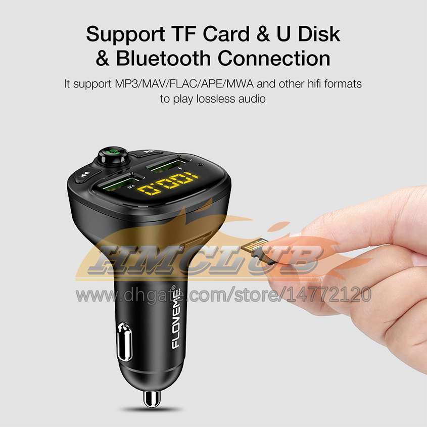 CC441 Multifuncional 3.4A carregador de carro rápido FM Bluetooth Player Dual Cigarro USB MP3 TF Kits de carros de música